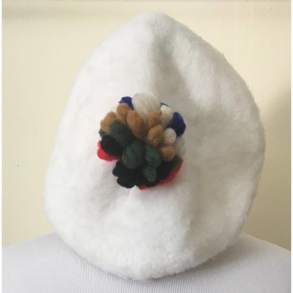 Vintage Beret White Felt With Pom Pom hat Ooh La La! - Picture 11 of 12